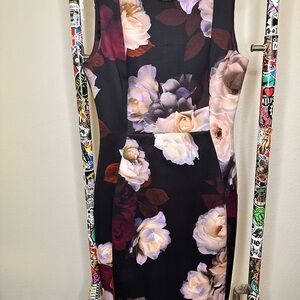 Calvin Klein Floral Sheath Midi Dress Scoop Neck Sleeveless